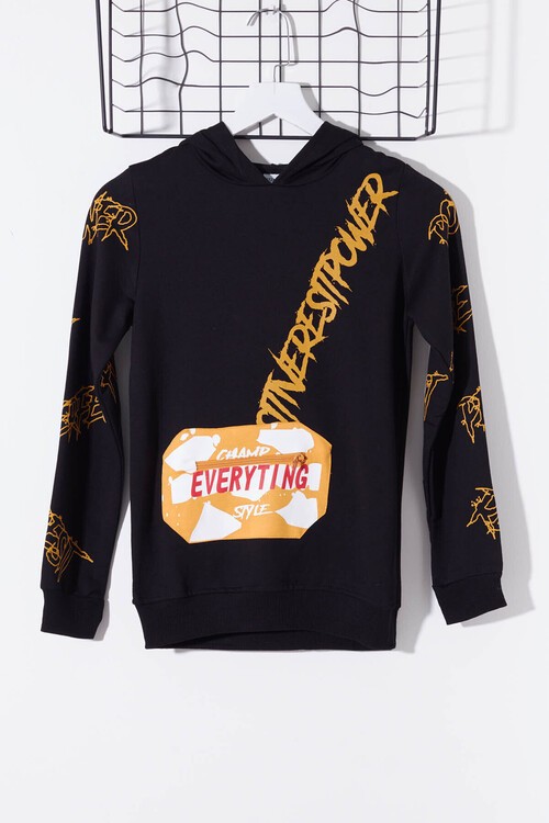 Erkek Çocuk Everything Baskılı Kapşonlu Sweatshirt 14017