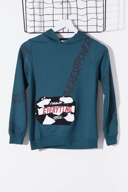 Erkek Çocuk Everything Baskılı Kapşonlu Sweatshirt 14017