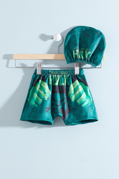 Erkek Çocuk Hulk Baskılı Mayo ve Bone 14481