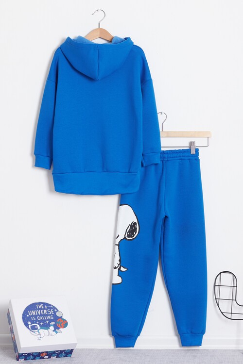 Erkek Çocuk Karakter Baskılı Kapüşonlu Polarlı Eşofman Takımı 14614