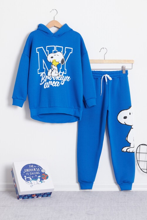 Erkek Çocuk Karakter Baskılı Kapüşonlu Polarlı Eşofman Takımı 14614