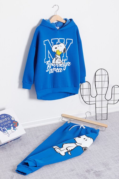 Erkek Çocuk Karakter Baskılı Kapüşonlu Polarlı Eşofman Takımı 14614