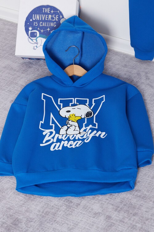 Erkek Çocuk Karakter Baskılı Kapüşonlu Polarlı Eşofman Takımı 14614