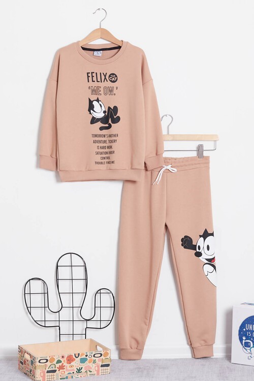 Erkek Çocuk Kedi Baskılı Lastikli Eşofman Takımı 14615