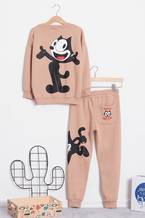 Erkek Çocuk Kedi Baskılı Lastikli Eşofman Takımı 14615