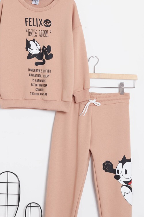 Erkek Çocuk Kedi Baskılı Lastikli Eşofman Takımı 14615
