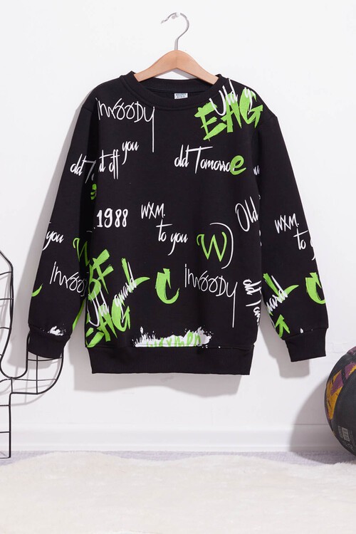 Erkek Çocuk Melanj Pano Baskılı Sweatshirt 9-14 Yaş 14035