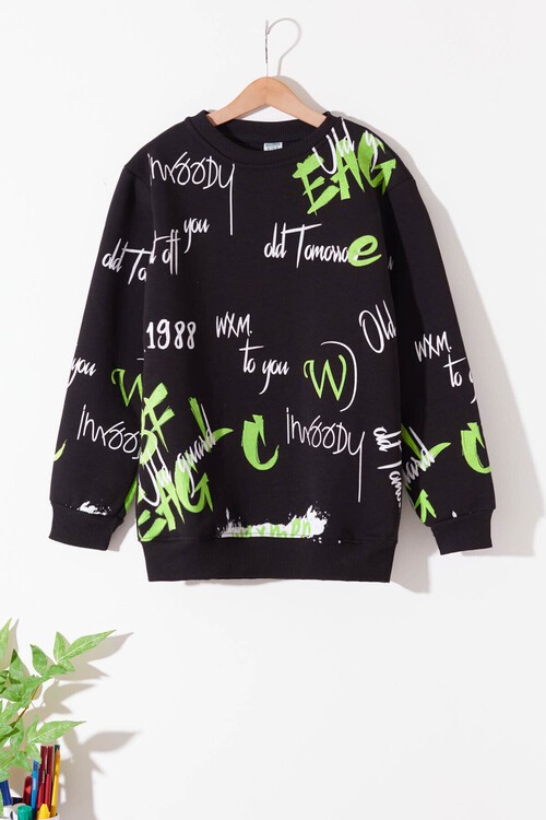 Erkek Çocuk Melanj Pano Baskılı Sweatshirt 9-14 Yaş 14035