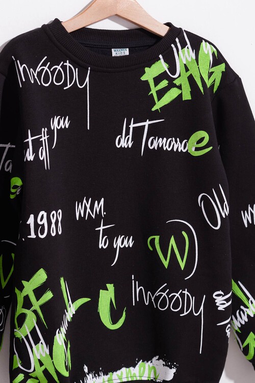 Erkek Çocuk Melanj Pano Baskılı Sweatshirt 9-14 Yaş 14035