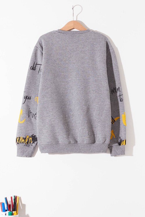 Erkek Çocuk Melanj Pano Baskılı Sweatshirt 9-14 Yaş 14035