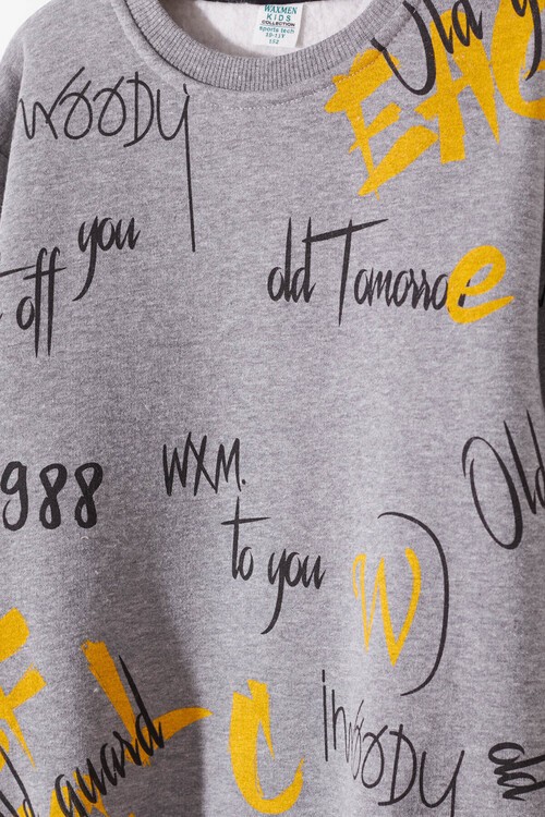 Erkek Çocuk Melanj Pano Baskılı Sweatshirt 9-14 Yaş 14035