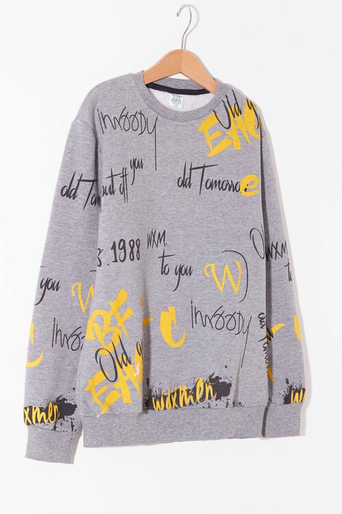 Erkek Çocuk Melanj Pano Baskılı Sweatshirt 9-14 Yaş 14035