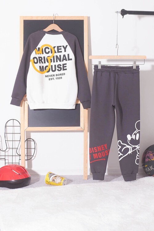 Erkek Çocuk Mickey Baskı Polarlı Kalın Eşofman Takım 14618