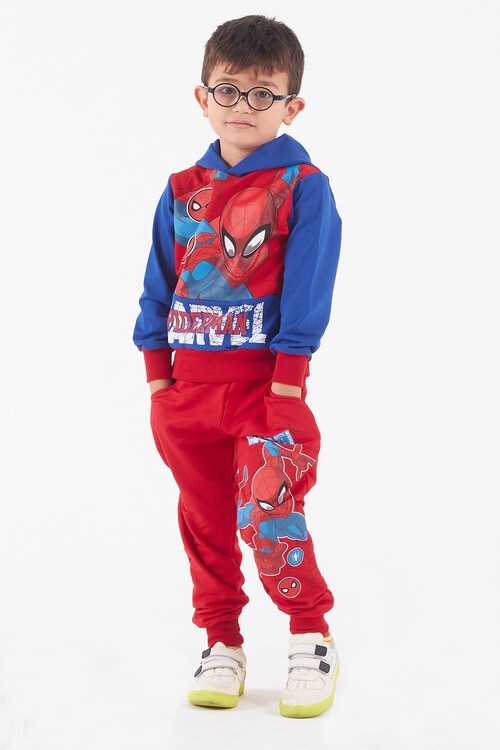 Erkek Çocuk Örümcek Adam Baskılı Kapüşonlu Eşofman Takımı 14588