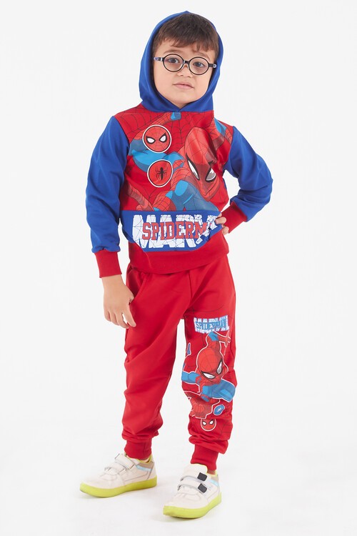 Erkek Çocuk Örümcek Adam Baskılı Kapüşonlu Eşofman Takımı 14588