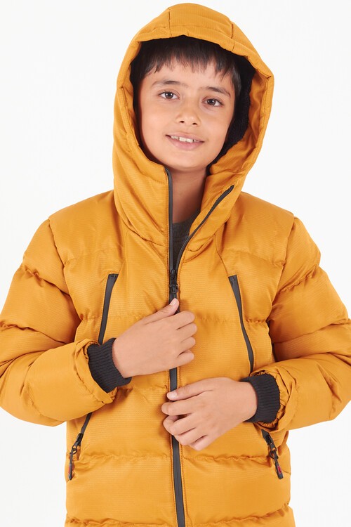 Erkek Çocuk Mont Siyah Fermuarlı Kapüşonlu Şişme Mont 14536