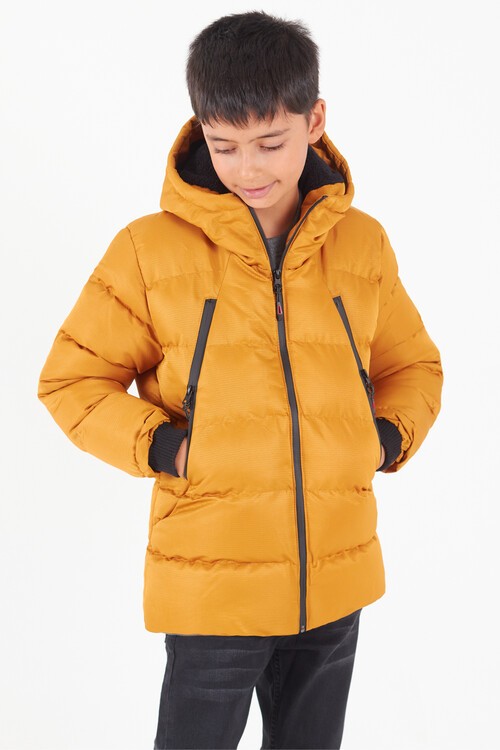 Erkek Çocuk Mont Siyah Fermuarlı Kapüşonlu Şişme Mont 14536