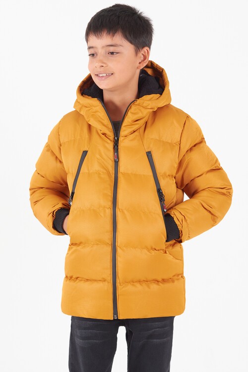 Erkek Çocuk Mont Siyah Fermuarlı Kapüşonlu Şişme Mont 14536