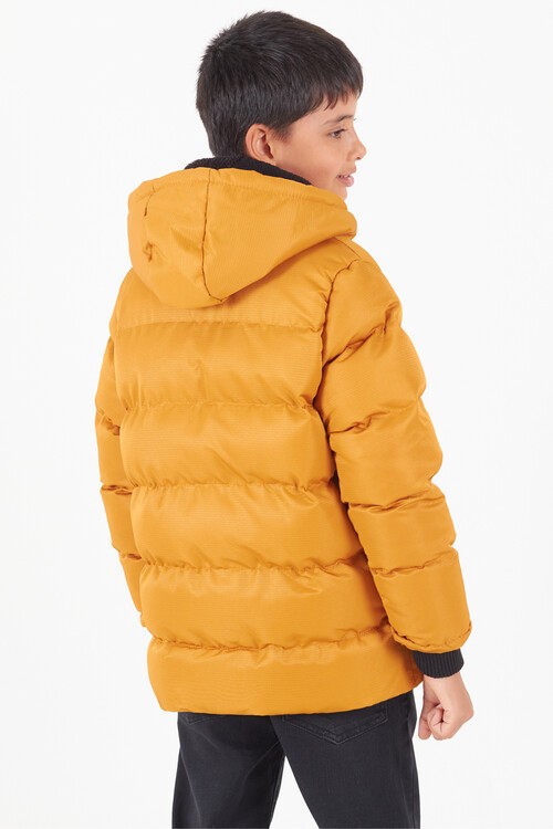 Erkek Çocuk Mont Siyah Fermuarlı Kapüşonlu Şişme Mont 14536