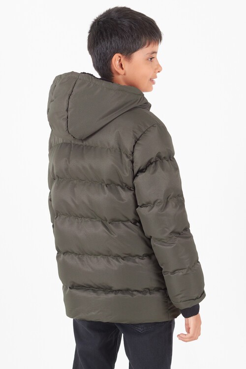 Erkek Çocuk Mont Siyah Fermuarlı Kapüşonlu Şişme Mont 14536