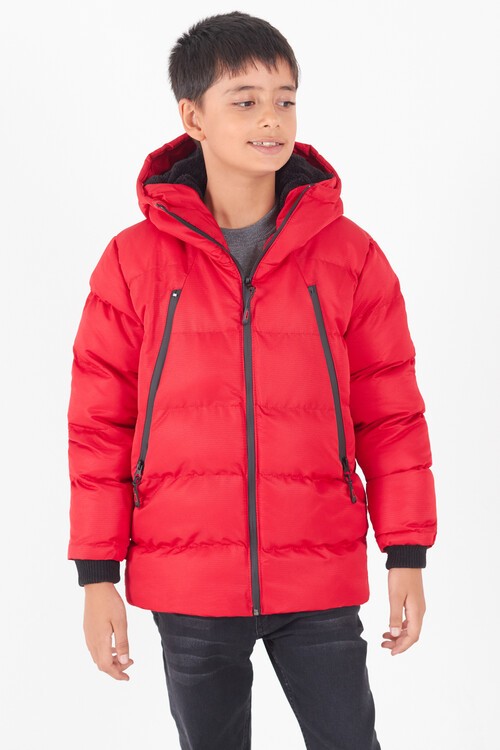 Erkek Çocuk Mont Siyah Fermuarlı Kapüşonlu Şişme Mont 14536