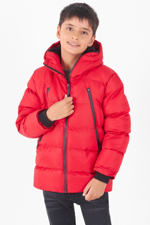 Erkek Çocuk Mont Siyah Fermuarlı Kapüşonlu Şişme Mont 14536