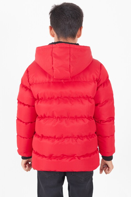 Erkek Çocuk Mont Siyah Fermuarlı Kapüşonlu Şişme Mont 14536