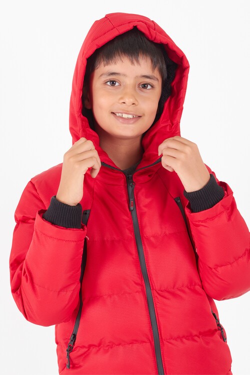 Erkek Çocuk Mont Siyah Fermuarlı Kapüşonlu Şişme Mont 14536