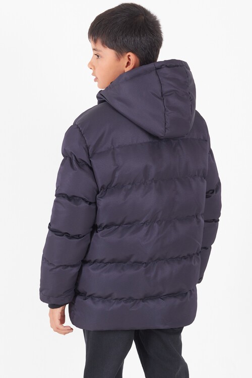 Erkek Çocuk Mont Siyah Fermuarlı Kapüşonlu Şişme Mont 14536