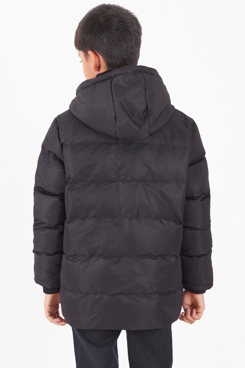 Erkek Çocuk Mont Siyah Fermuarlı Kapüşonlu Şişme Mont 14536