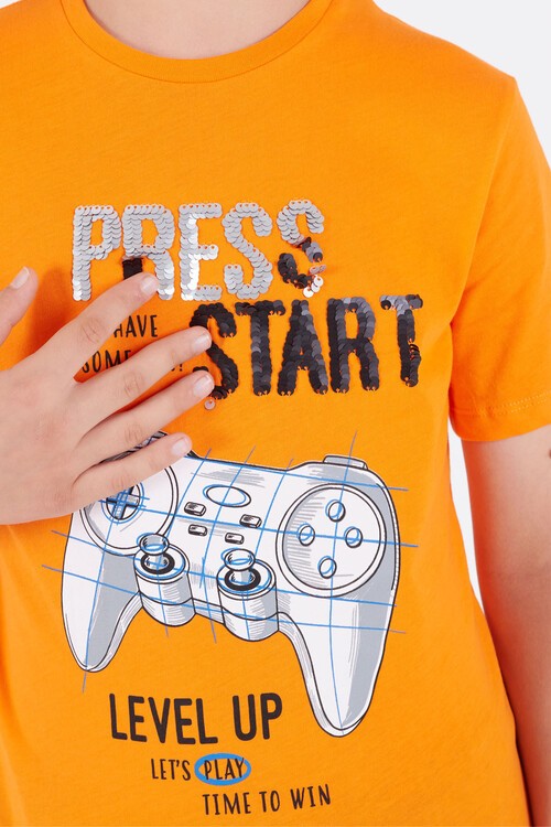 Erkek Çocuk Turuncu 2-12 Yaş Pullu Konsol Baskı T-Shirt 6584