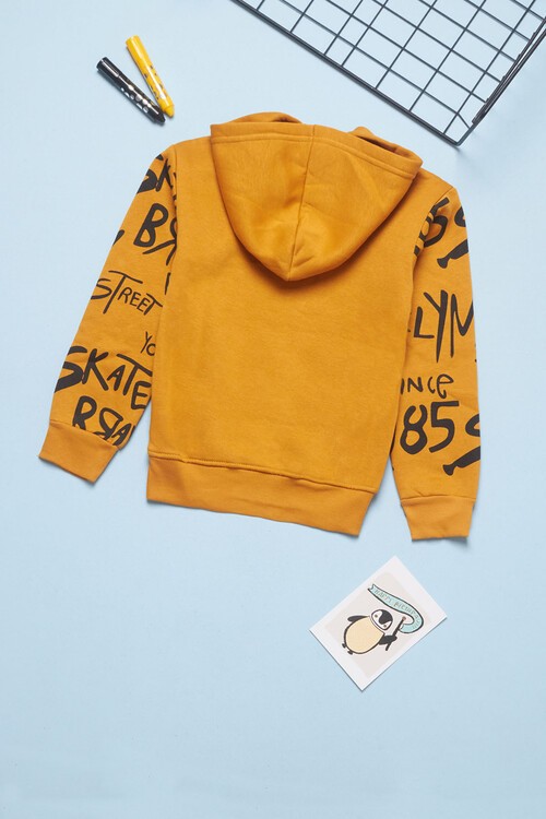 Erkek Çocuk Yazı Baskılı Kapşonlu Sweatshirt 14561