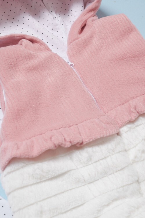 Kız Bebek Ayıcık Nakışlı Peluş Yelekli 3lü Eşofman Takımı 14579