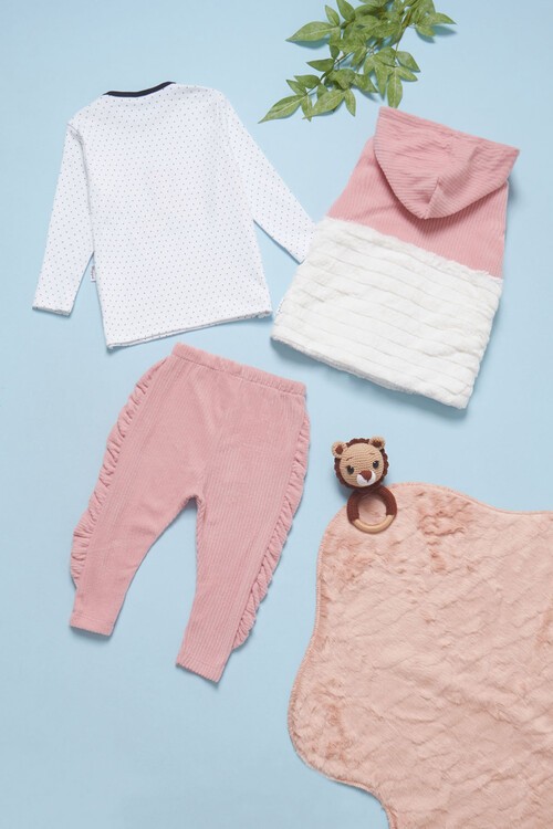 Kız Bebek Ayıcık Nakışlı Peluş Yelekli 3lü Eşofman Takımı 14579