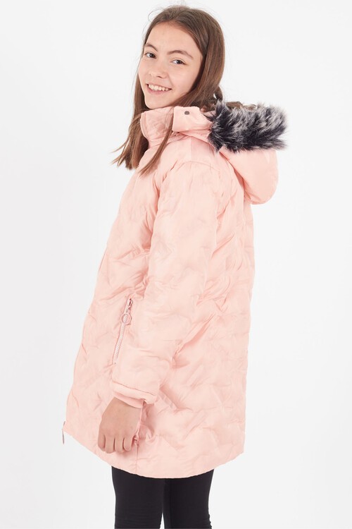 Kız Çocuk Mont Baskılı Kapüşonlu Şişme Mont 14531