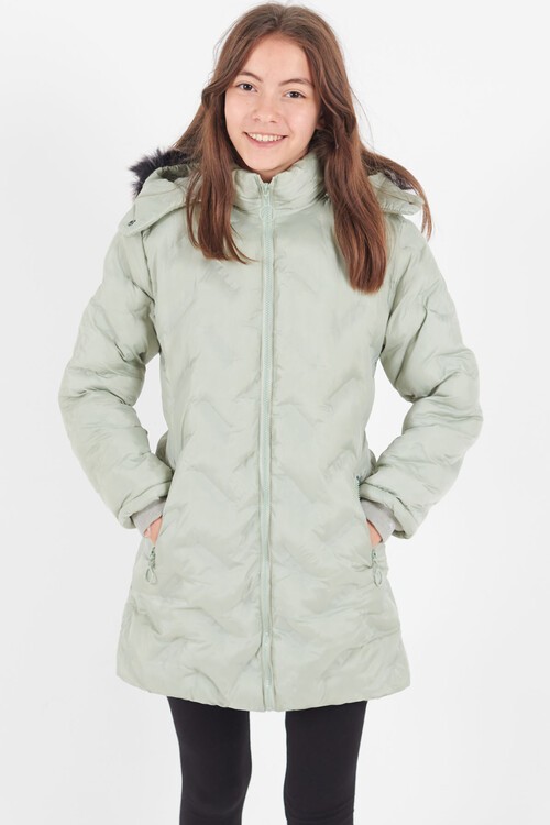 Kız Çocuk Mont Baskılı Kapüşonlu Şişme Mont 14531