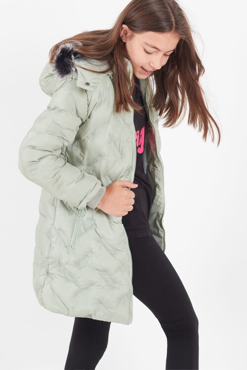 Kız Çocuk Mont Baskılı Kapüşonlu Şişme Mont 14531