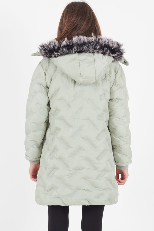 Kız Çocuk Mont Baskılı Kapüşonlu Şişme Mont 14531