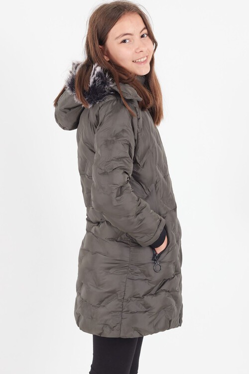 Kız Çocuk Mont Baskılı Kapüşonlu Şişme Mont 14531