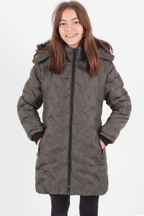 Kız Çocuk Mont Baskılı Kapüşonlu Şişme Mont 14531