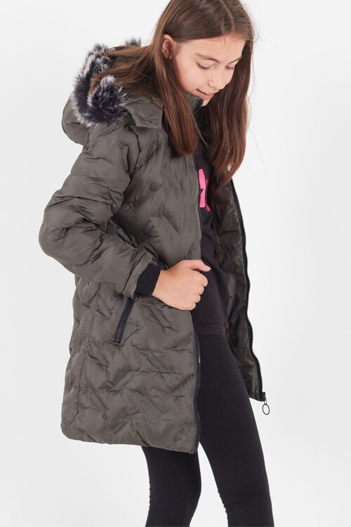 Kız Çocuk Mont Baskılı Kapüşonlu Şişme Mont 14531