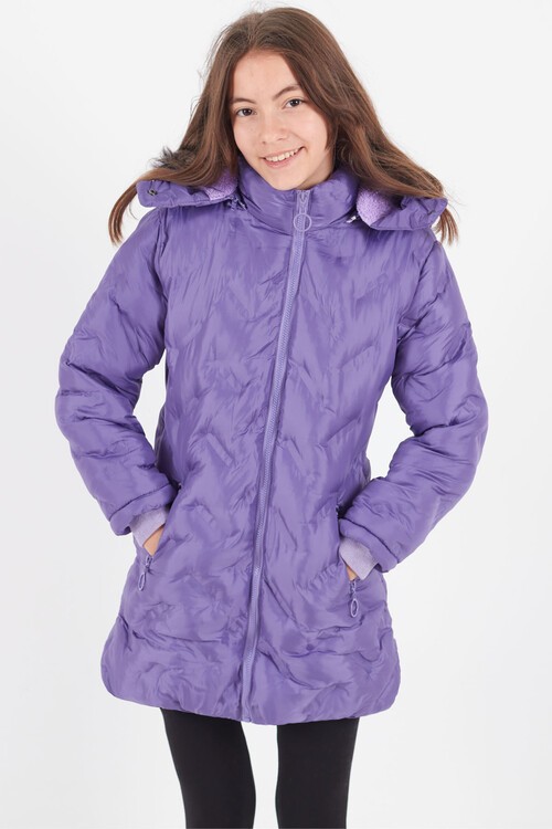 Kız Çocuk Mont Baskılı Kapüşonlu Şişme Mont 14531