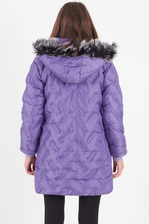 Kız Çocuk Mont Baskılı Kapüşonlu Şişme Mont 14531