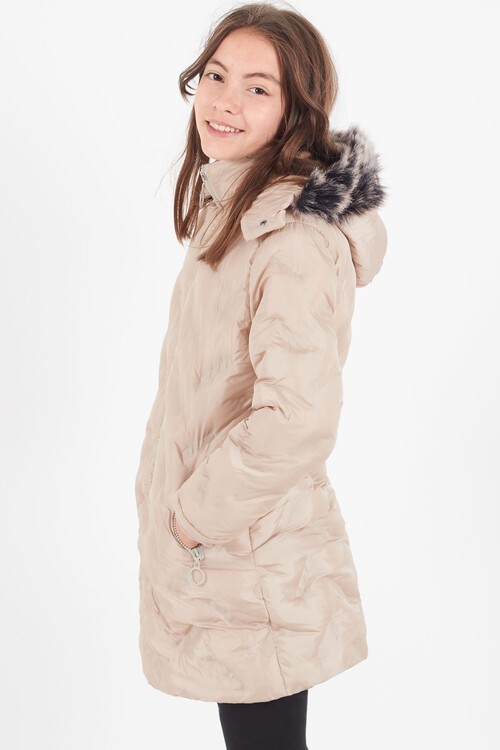 Kız Çocuk Mont Baskılı Kapüşonlu Şişme Mont 14531