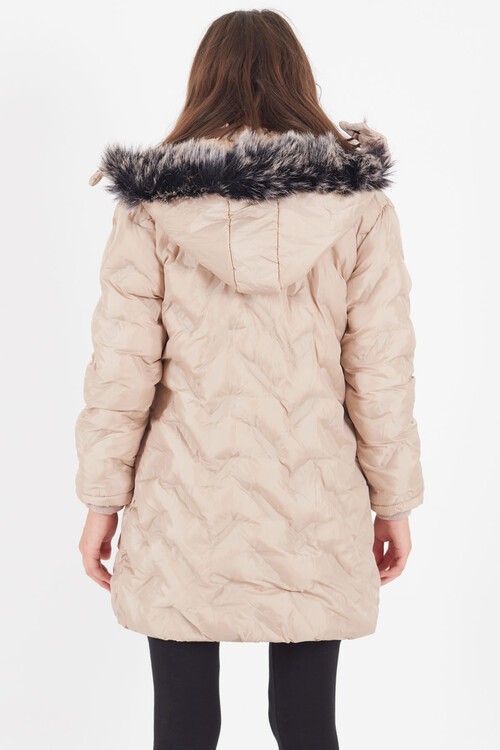 Kız Çocuk Mont Baskılı Kapüşonlu Şişme Mont 14531