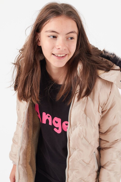 Kız Çocuk Mont Baskılı Kapüşonlu Şişme Mont 14531