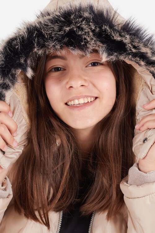 Kız Çocuk Mont Baskılı Kapüşonlu Şişme Mont 14531