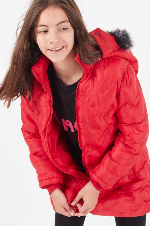 Kız Çocuk Mont Baskılı Kapüşonlu Şişme Mont 14531