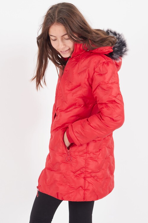 Kız Çocuk Mont Baskılı Kapüşonlu Şişme Mont 14531