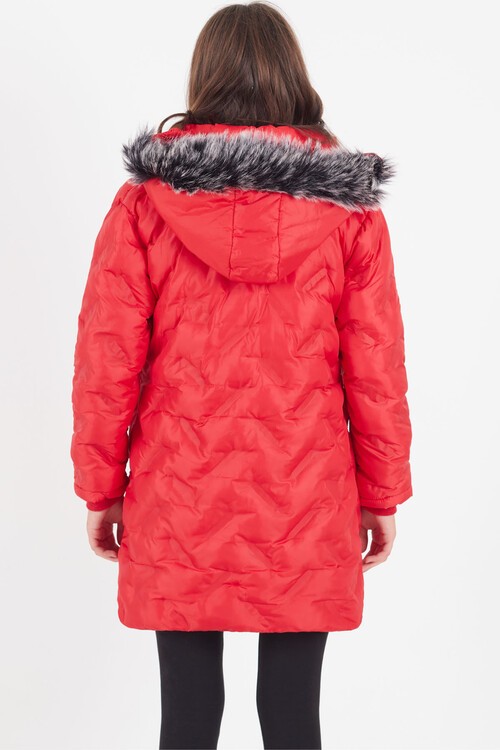 Kız Çocuk Mont Baskılı Kapüşonlu Şişme Mont 14531